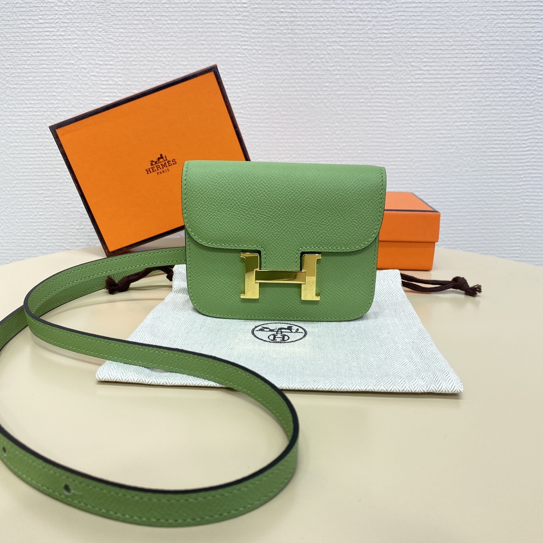 Hermes Constance Slim Wallet Belt Bag In Green Kiwi Epsom Leather